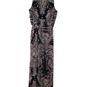 Banana Republic Factory Print Pleated Maxi Blue Paisley Keyhole Sleeveless Sz 12